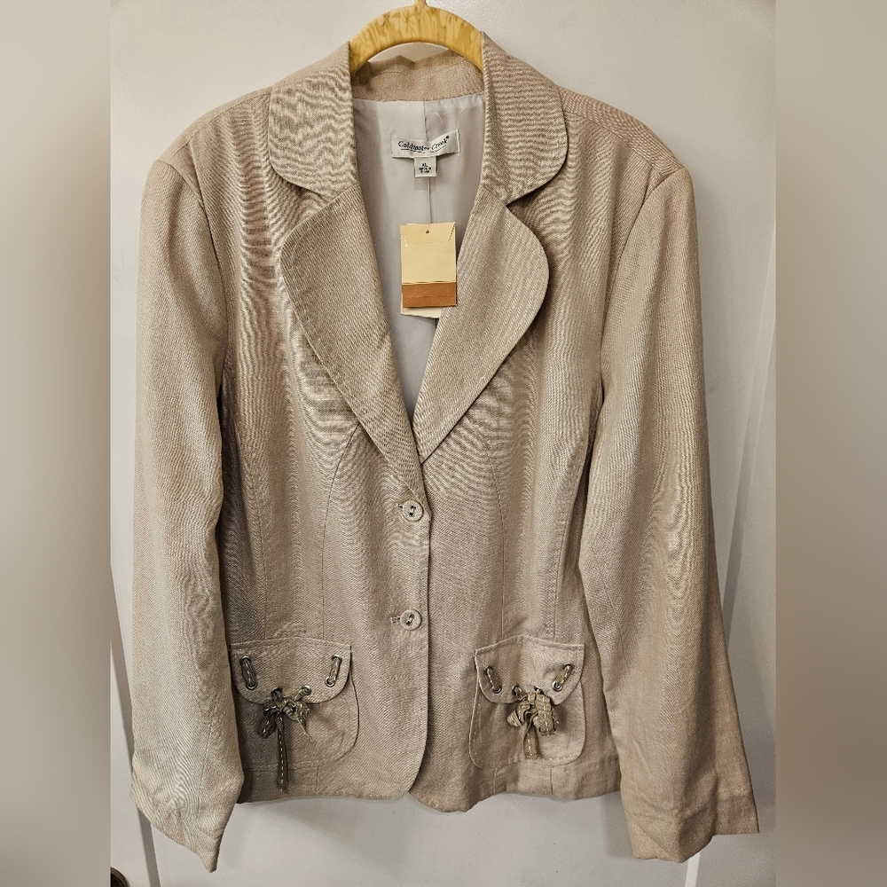 NWT - Linen Rayon Blend Coldwater Creek Oatmeal Blazer - Size XL